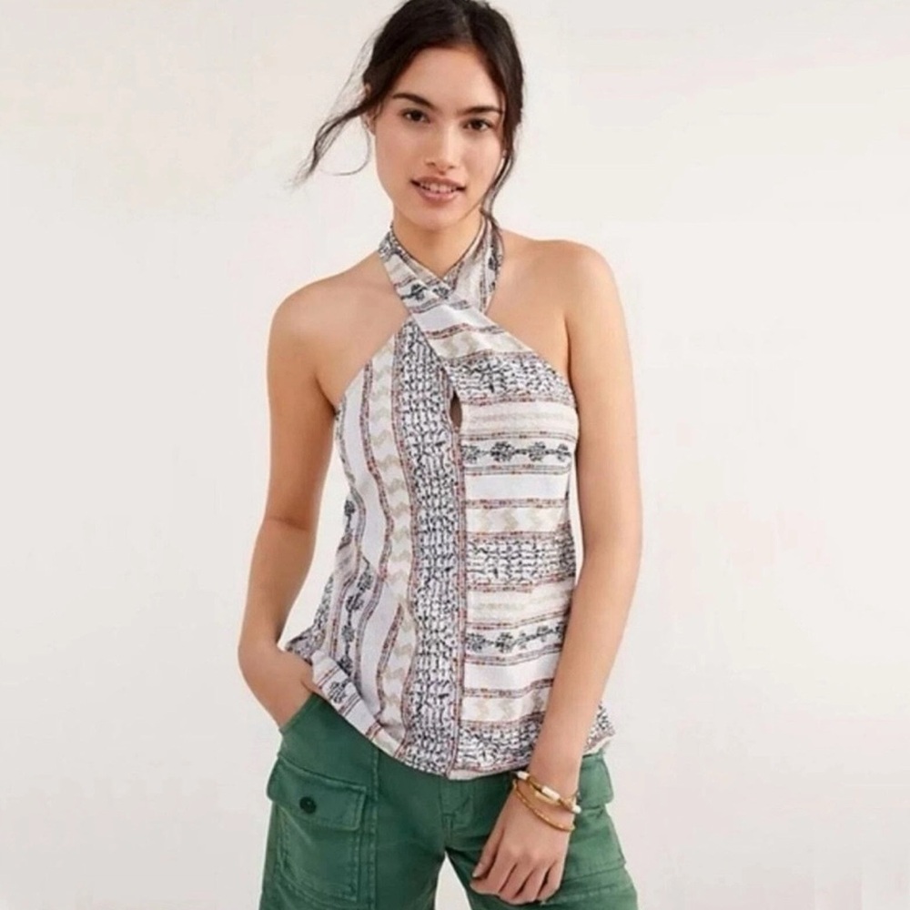 Anthropologie Leanne Jacquard Halter Knit Tank Top Backless SMALL